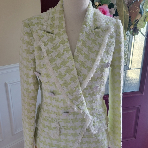 NWOT!! Tassel Fringed Houndstooth Blends Tweed Blazer - Picture 3 of 12